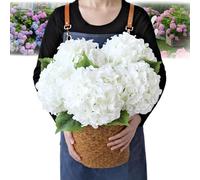 Outdoor Artificial Hydrangea Flowers, 2025 New 3D Artificial Plants Outdoor Uv Resistant, 20Inch Lifelike Fake Flowers No Fade , Faux Plants for Garden Porch Window Box Decorating (White,5PCS)