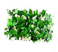 Outdoor artificial leaf fence panel with white flowers, adjustable size for creating privacy barriers and enhancing natural garden ambiance