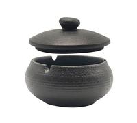 Outdoor Ashtray, Ceramic Wind Ashtray with Lid, Strong Windproof and Odour-Proof Ashtray for Outdoor Use, for Balconies and Offices (Black)