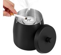 Outdoor Ashtray with Lid, Ashtrays for Cigarettes Outdoor, Ash Tray Sets for Cigarettes for Patio, Stainless Steel Windproof Ashtrays Covered Metal, Black Ashtray, Small