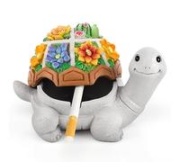Outdoor Ashtray with Lid Smokeless Waterproof Ash Tray with Cute Turtle Decor, Resin Indoor Ashtray for Cigarettes Home Office, Porch Patio Decorations (Orange)