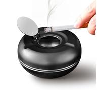 Outdoor Ashtray with Lid, Stainless Steel Modern Outdoor Ashtrays for Cigarettes, Patio Decorations Windproof Ash Tray for Tabletop Office Home Decor bar hotel (Black, L-4.7)
