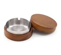 Outdoor Ashtray with Wooden Lid,Portable Ashtray with Stainless Steel Inner Layer,Retro Design Gifts for Men,Grandpa,Dad,Husband