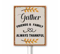 Outdoor Autumn Blessings Sign gather friends and family always thankful Yard Sign With Stake 20x30 CM, Fall Thanksgiving Holiday Saying Decor, Rustproof Aluminum Farmhouse Lawn Signs