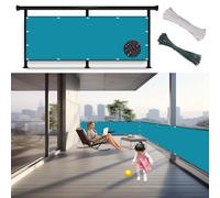 Outdoor Balcony Railing Cover 110x700 cm Waterproof UV Block 98% Windproof Tarp with Ties & Ropes Ideal for Patio/Garden/Greenhouse Sky Blue Color