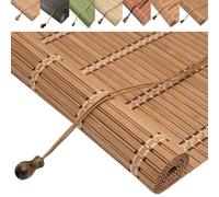Outdoor Bamboo Blinds for Porch Bamboo Roll Up Shades 50 60 70 80 90 100 110 120 130 140 150 160cm Blackout Roller Shades Cordless with Lifter Roman Windows Shades for Sunroom Privacy(Carbonized C)