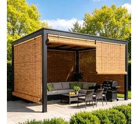 Outdoor Bamboo Roller Blinds For Patio Shades Roll Up Exterior Bamboo Window Blinds Cordless Waterproof Bamboo Shades With Lift Natural Reed Roman Shade For Pergola, Balcony(W45*H80cm)