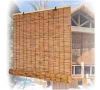 Outdoor Bamboo Roller Blinds, Light Filtering Bamboo Roll Up Shades, 40 50 70 80 120 160 cm Reed Sun Shade Privacy Screen, Retro Roman Window Curtains for Patio Porch Cordless(W45cm x H150cm)