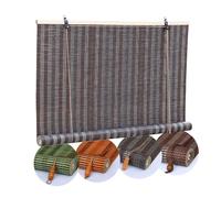 Outdoor Bamboo Roller Blinds Shades Privacy Protection Roman Shade Waterproof Sun Shade Curtains for Deck Porch Backyard Vertical Lifting Breathable Green 140x260 cm