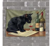 Outdoor Bar Accessories Decor A Black Cat Perches On an Open Newspaper Tapestry Man CABE Decor Room Decore(75X100CM)