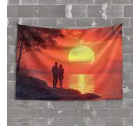 Outdoor Bar Accessories Decor A Couple Watches A Fiery Sunset Over The Ocean Tapestry Man Cave Decorations Decor for Man Cave(100X150CM)