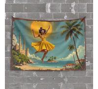 Outdoor Bar Accessories Decor Sunlit Elegance: A Tropical Dance Journey Tapestry Decor for Man Cave Preppy Decor(75X100CM)