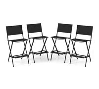 Outdoor Bar Chair Set of 4 - Folding Bar-Height Stools with Footrests, Rustproof Frame, Black