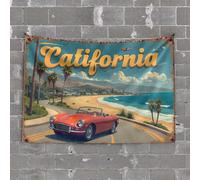 Outdoor Bar Decor California Dreaming: A Vintage Road Trip Adventure Tapestry Man Cave Bar Tapestry for Bedroom Aesthetic(100X150CM)