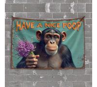 Outdoor Bar Decor Chimpanzee Holding Flowers: 'Have A Nice Poop' Tapestry Man Cave Bar Tapestry for Bedroom Aesthetic(75X100CM)