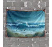Outdoor Bar Decor Ocean Waves Crashing Against The Shore With Grass In Foreground Tapestry Bed Room Asserories Man Cave Bar(100X150CM)