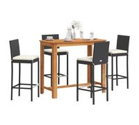 Outdoor Bar Set 120cm Black PE Rattan Stools & Acacia Wood Table Cream Cushions