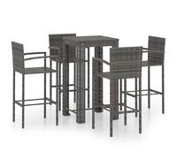 vidaXL Outdoor Bar Set 5 Piece with Armrest Poly Rattan Grey Bistro Furniture