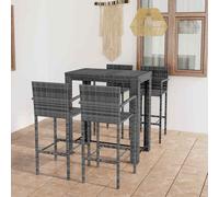 vidaXL Outdoor Bar Set 5 Piece with Armrest Poly Rattan Grey Garden Furniture