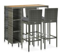 Outdoor Bar Set 5pc Grey Poly Rattan & Powder-Coated Steel 120x60x110cm Cushions