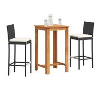Outdoor Bar Set 60cm Table PE Rattan & Acacia Wood Black with Cream Cushions 2pc