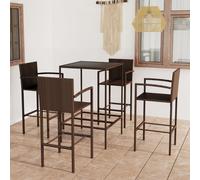 Outdoor Bar Set 70cm PE Rattan Brown Tempered Glass Table + 2 Stools Steel Frame
