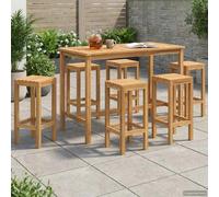 Outdoor Bar Set 7pc Natural Solid Teak 150x75x105cm Table + 6 Stools For Patio.