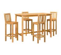 Outdoor Bar Set 7pc Natural Solid Teak 150x75x105cm Table + 6 Stools For Patio.