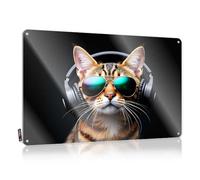 Outdoor Bar Signs Cat Cool: The Ultimate Headphone And Sunglasses Look Tin Sign Man Cave Funny Signs Tin Sign Decor(30X40CM)