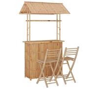 Outdoor Bar Table and Stools with Shelf 3 pcs Natural Bamboo Furniture vidaXL