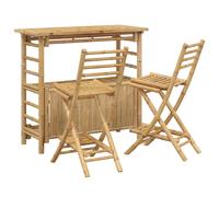 vidaXL Bar Set 3 Piece Bamboo Patio Breakfast Bar Stool Garden Table and Chair