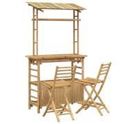 vidaXL Bar Set 3 Piece Bamboo Patio Breakfast Bar Stool Garden Table and Chair