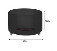 Outdoor barbecue fire cover made of 210D Oxford fabric featuring waterproof design, anti fade properties, ventilation outlets, and adjustable buckle strap for secure fit (28x28x16 inch)