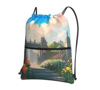 Outdoor Beach Bag Outside The Gate Prints Drawstring Gym Bag Large-Capacity School Backpack For Yoga, Travel, Campus