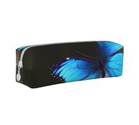 Outdoor Beautiful Blue Butterfly Printed Leather Pencil Case Simple Pen Pencil Pouch Office Large Pencil Bag Stationery Box for Men Women Teens Students