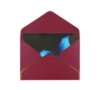 Outdoor Beautiful blue butterfly Printed Pearl Paper Greeting Card, Dark Red - Folded Blank Cards with Gold Trim for Weddings, Birthdays, Christmas