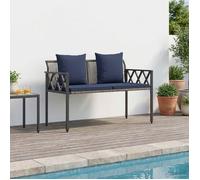 Outdoor Bench Grey & Navy Blue 116x56x75 cm Poly Rattan 2-Seater Adjustable Feet