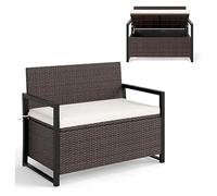 Outdoor Bench with Storage Patio Wicker with Cushion Cover Metal Frame Deck Box Seat for Backyard