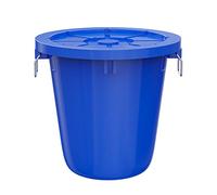 outdoor bin 17.1/26.4 Gallon Outdoor Garbage Can, Large Capacity Round Garbage Can with Lid and Handle, White/Blue, Waste Container For Home Garage Ma