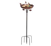 Outdoor Bird Bath - 41 Inch Tall Standing Basin, Vintage Style Iron Bowl, Sturdy Installation with 5-Prong Base Stake, Elegant Water Dispenser for Garden, Patio, Deck, Bal