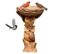 Outdoor Bird Bath - Large Owl Shaped Bird Bath with Carved Details, Winterproof Bird Bath Standing Backyard Decor Owl Sculpture Bird Bath and Bird House for Outdoor Garden