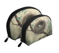 Outdoor Bird Home Printed Makeup Bags 2-Piece Portable Shell Travel Toiletry Bag Cosmetic Organizer Bag for Women