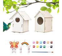 Outdoor Bird House, 2 Sets Wooden Birdhouse Kit With Paints & Brushes, Kid Art Craft, Educational Wooden Arts, Outdoor Toys For Kids 4-8, Enhance Creativity