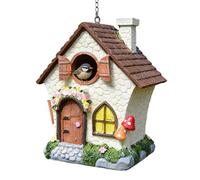 Outdoor Bird House | 21cm Windproof Resin Nest | with Chain Waterproof Hand-Painted Decorative Bird Houses - for Swallow Finch Wren Tree Outside Garden Yard Park
