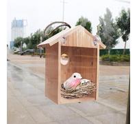 Outdoor Bird House | Wooden Transparent Window Bird House Hanging Nesting Box With Suction Cup | For Birdwatching Enthusiasts Cedar Winter Garden Balcony Tree Backyard Patio 5.2x3.94x8.46 Inches