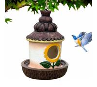 Outdoor Birdhouse - Resin Hanging Nest, Rustic Aviary Shelter, Decorative Garden Hut | Durable Weatherproof Design Backyard Tree Porch Balcony Patio Wildlife Habitat Bird Watching Nature Lover Use Pro