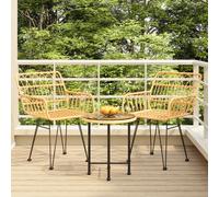 Outdoor Bistro Set 3pc Brown PE Rattan Steel Tempered Glass Table 50x55cm Chairs
