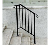 Outdoor Black Steel Handrail 2 Steps Garden Stairs Safety Grab Bannister Rail Gr8 Garden Black One Size