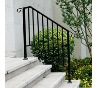 Outdoor Black Steel Handrail 3 Steps Garden Stairs Safety Grab Bannister Rail Gr8 Garden Black One Size
