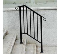 Gr8 Garden Black Metal Mobility Handrails for Outdoor 2 Steps Stairs Safety Steel Porch Deck Railing Grab Handle Bar Bannister Rail